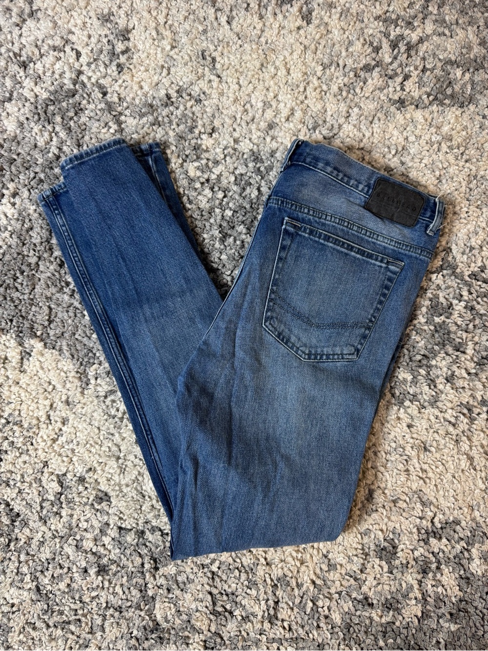 Bullhead Denim Co, Mens Medium Wash Distressed Stacked Skinny Jeans, 34x32